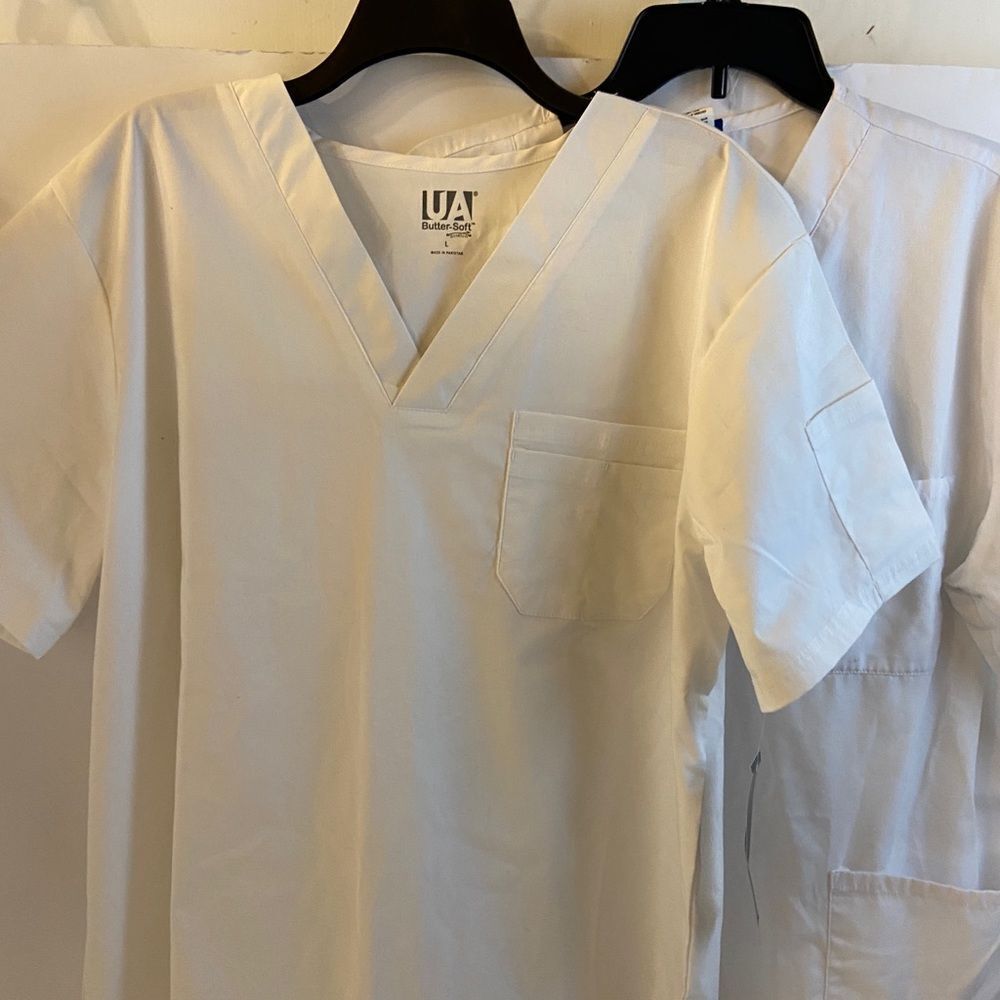 New white scrubs UA butter soft‎ + Cherokee top large